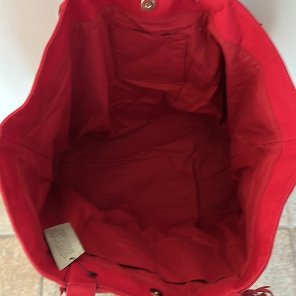MILA LOS ANGELES LADIES RED CANVAS FRINGE BOHO TOTE BAG - Picture 3 of 11
